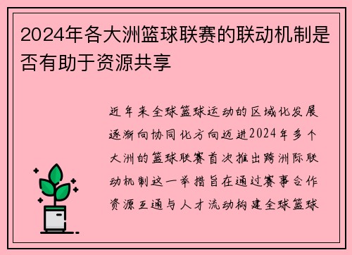 2024年各大洲篮球联赛的联动机制是否有助于资源共享